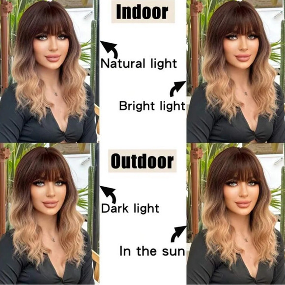 16 Inch ombre Brown To Honey Blonde wave Short Wig for Daily Use Natural… - Picture 6 of 11